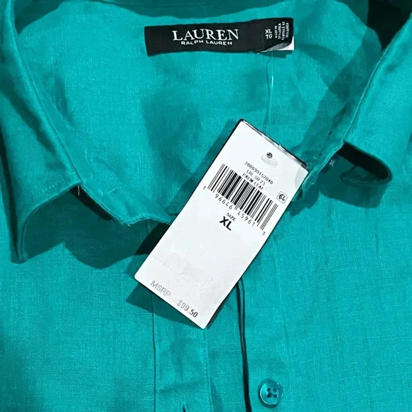 Lauren Ralph Lauren Relaxed Fit Dolman Sleeve Linen Short-Sleeve Shirt XL NWT - Picture 2 of 3